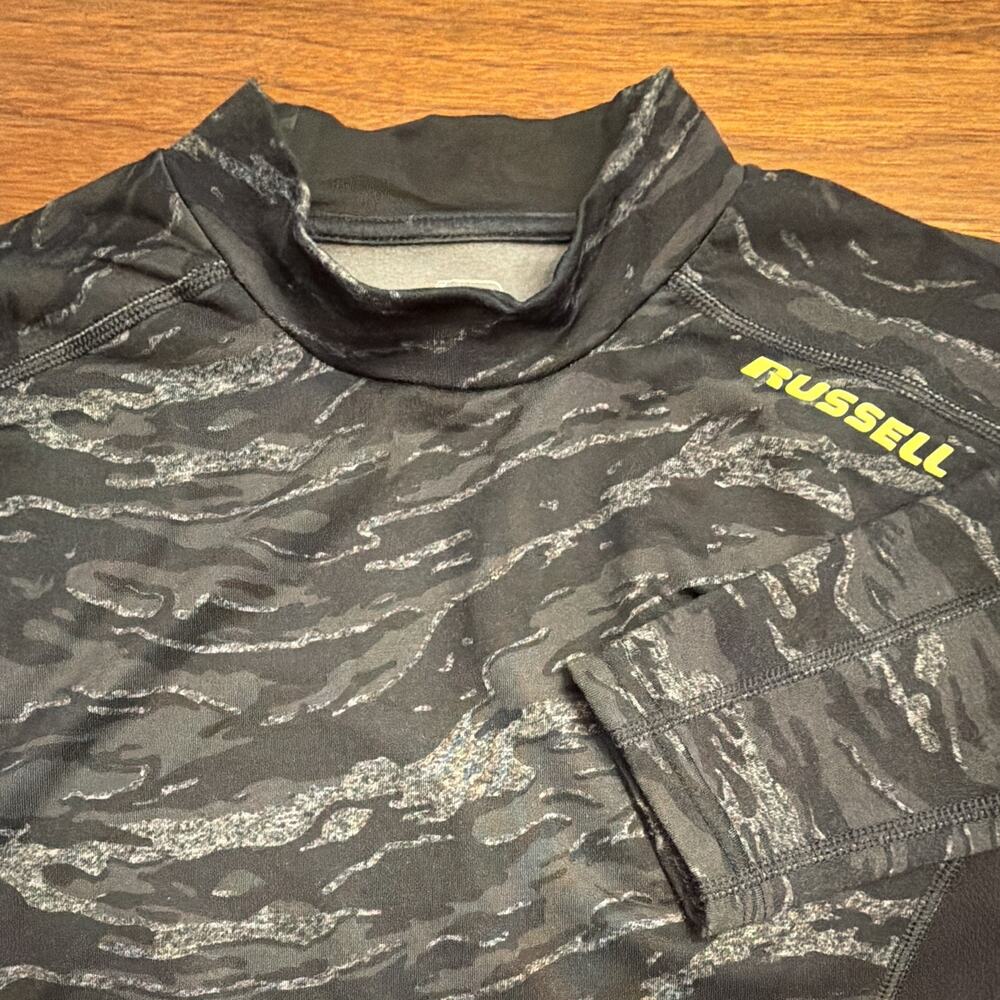 Russell Dri-Power 360 Base Layer Mock Neck Long Sleeve Black Camo Men's M